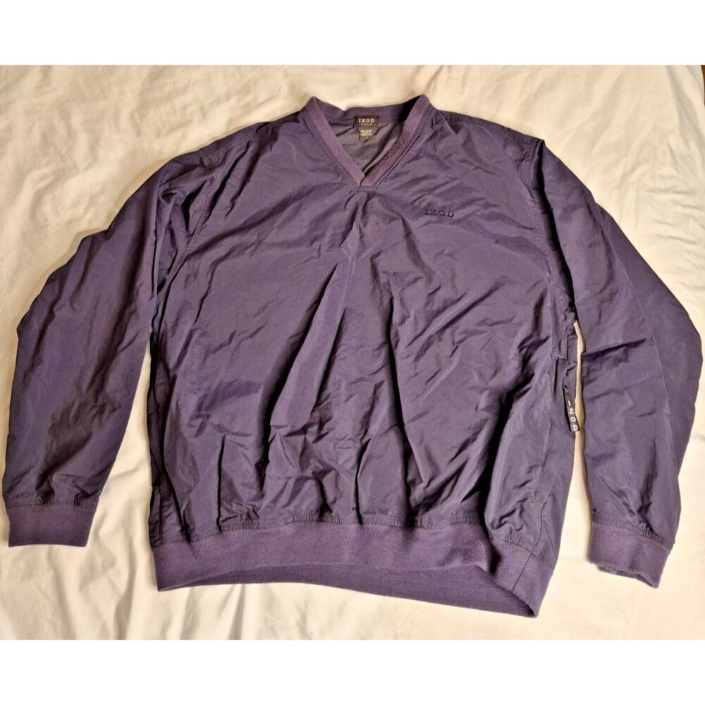 Izod Golf Pullover Mens Large Navy Blue Windbreaker Long Sleeve Jacket Rain Gear